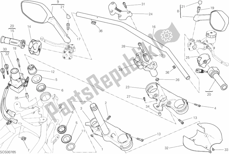 All parts for the Handlebar of the Ducati Multistrada 1200 S Pikes Peak USA 2016